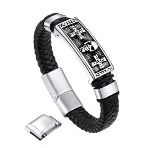 Bandmax Bracelet Homme Tress&eacute; Vintage en Cuir PU avec T&ecirc;te de Mort en Acier Inoxydable 23cm (Bandmax Direct, neuf)