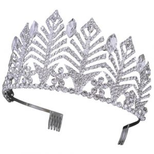 HONITANO Diadème Couronne Argenté Orné de Strass Coiffe de Mariage et Bandeau D’Anniversaire Baroque Accessoire Coiffure pour Fille Réutilisable Décoration Festive Élégante pour Fêtes (LUWELI, neuf)