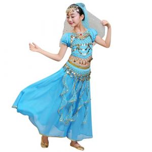 Costume Danse Orientale, Robe Danse Orientale Enfant Costume Danse Fille Classique Belly Danse Costume Ensembles De Spectacle Robe Costume D&eacute;guisement Fille pour 3-12 Ans (Sky Blue, 7-8 Years) (Qersh, neuf)
