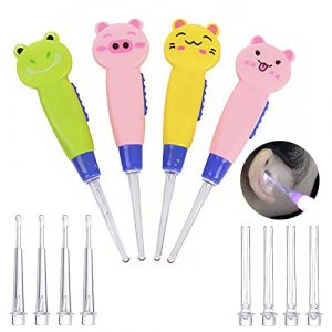 Cuillère de Nettoyant Oreille Lumineux, Outil de Nettoyage D'oreilles, Dessin Animé Cuillère Nettoyant Oreille, Ear Curette LED pour Nettoyer les Oreilles, Nettoyeur Oreille pour Enfant Adulte, 4PCS (BASTOUR-Official, neuf)