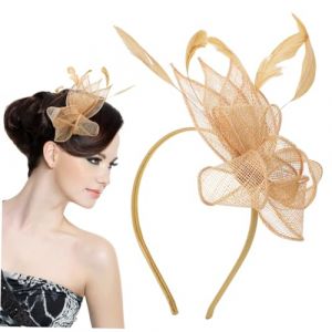 AOKWAWALIY Bibi pour fête de thé - Bibi pour femme - Accessoire de cheveux - Bibi - Bibi, doré, 22X18X5CM (Telinei, neuf)