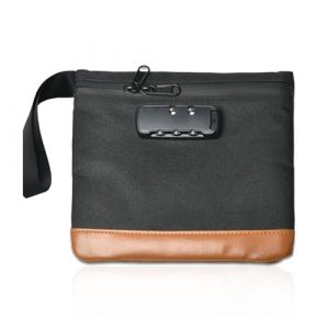 Sac de s&eacute;curit&eacute; anti-odeurs coffre-fort portable sac &eacute;tanche avec serrure pochette portefeuille anti-odeurs avec cadenas &agrave; combinaison porte-documents tirelire bo&icirc;te verrouillable (Noir 20 x 18,8 cm) (lianghengdianzi, neuf)