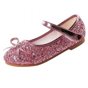YUKQEYLE Chaussure Princesse Fille Paillettes Enfants Ballerines Mary Jane Scintillantes Chaussures Plates Princesse F&ecirc;te No&euml;l D'&eacute;cole(31 EU-Rose) (YUQINGHONG, neuf)
