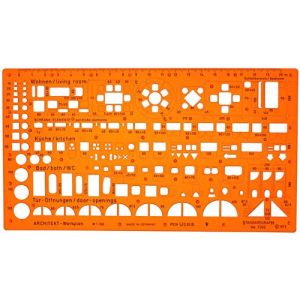 Trace Gabarit Architecte 1:100 - Normographe Architecture 1/100 - Pochoir Architecture - Gabarit de Mobilier et de Dessin Technique et Sanitaire (Bocianelli, neuf)