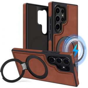 MOBESV Coque en Cuir avec Support pour Samsung Galaxy S24 Ultra 6,8 Pouces, &Eacute;tui en Cuir Magn&eacute;tique Compatible avec MagSafe/Chargeur sans Fil, Housse Fin Classique et &Eacute;l&eacute;gant (Marron) (NineFox, neuf)