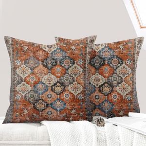 ECZOIL Lot de 2 Decorative Housse de Coussin 45x45 cm Boho Ethnique Vintage en Canap&eacute; Taie d'oreiller Douce pour Maison Salon Chambre Canap&eacute; Boh&egrave;me Art d&eacute;co - Orange Fleuri (HZLFCZL, neuf)