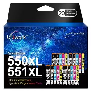 Uniwork Compatible Cartouches d'encre Remplacement pour Canon 550 551 550XL 551XL pour MG5650 MG5550 MX925 MX725 iP7250 iX6850 MG5450 iP8750 MG7550 MX925 (Noir PG Noir Cyan Magenta Jaune, 20-Pack) (Ltos IIC, neuf)