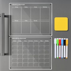 Litinliv 2 Pack Calendrier Magnétique Frigo (Planificateur Mensuel + Planificateur Semaine) Tableau Transparent Effaçable à Sec en Acrylique, Tableau Magnetique Frigo Calendrier Mémo (40 x 30cm) (Zbuddhism, neuf)