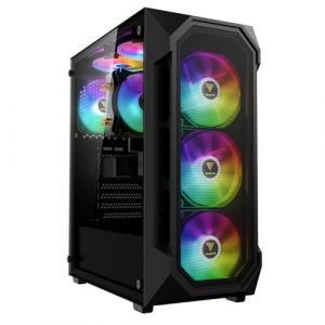 GAMDIAS Aura GC1 Elite ARGB Boîtier PC Gamer ATX Tour Moyenne, Panneau Frontal en Maillage pour Le Flux d'air, 4 Ventilateurs ARGB de 120 mm Inclus, Panneau Latéral en Verre Trempé, Noir (GAMDIAS, neuf)
