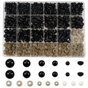 TOAOB 384pcs Yeux de S&eacute;curit&eacute; 6mm &agrave; 12mm Noirs et Nez de Poup&eacute;es en Plastique d'animaux Peluche avec Rondelles pour Fabriquer Artisanales Marionnettes Animales Tricot&eacute;es (uktoaob, neuf)