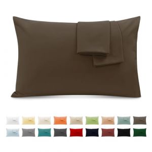 Taie Oreiller 100% Coton 50x70 cm 2 PCS, Taie d'oreiller Rectangulaire Puro Coton Jersey 120GSM - Housse de Coussin Résistant et Hypoallergénique Brun Clair (Trame Italiane, neuf)