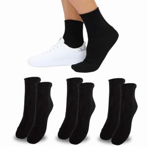 Chaussettes femme sans &eacute;lastique, chaudes coton 3/6 paires chaussette courte mode Made in Italy (FR/ES, Alpha/lettres, Taille unique, Taille normale, Taille normale, 410-3 paires Noir) (LEON D'ORO CALZE, neuf)