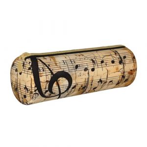 ULKMFFCF Trousse ronde imprim&eacute;e note de musique &ndash; Jolie pochette en cuir avec fermeture &eacute;clair pour l'&eacute;cole, le bureau, les voyages et le maquillage, blanc, Taille unique, Cartable (ying874sfd, neuf)