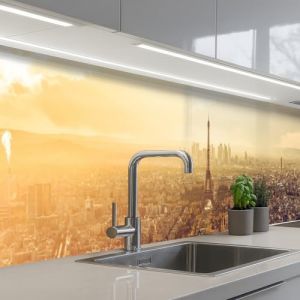 KitchenYeah© Crédence Adhésive Cuisine 60x500 cm Résistant À La Chaleur Plaque Adhesif Fond De Hotte Interieur Cuisson Sur Mesure Paris - Skyline - Coucher Soleil - Villes (KitchenYeah, neuf)