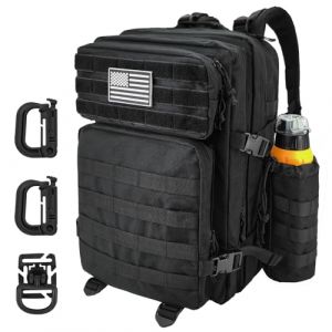 Hannibal Tactical Sac à dos d'assaut MOLLE 40 L, sac à dos tactique militaire, sac à dos de camping, sac à dos de 3 jours avec écusson, anneaux en D, Noir 2, 40L, Sac à dos tactique (Hannibal Tactical, neuf)