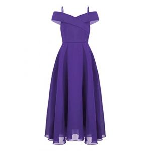 iiniim Robe C&eacute;r&eacute;monie Soir&eacute;e Cocktail Enfant Fille Robe &Eacute;paules Denudee sans Manches Tenue Demoiselles d'honneur Princesse Robes Mousseline De Soie 4-16 Ans Violet 13-14 Ans (yunduantong, neuf)