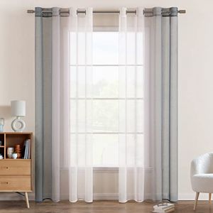 EMEMA Rideau Voilage Rideaux Dégradé à Oeillet Voilages Intérieur Fenêtre en Polyester Couleur Changée Voile Transparent Décor pour Salon Chambre Bureau Lot de 2, 140x175 CM Gris (EMEMA HOME, neuf)