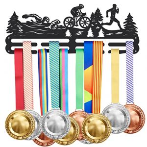 SUPERDANT Triathlon M&eacute;daille Cintre Affichage Swim Bike Run M&eacute;dailles de Sport Pr&eacute;sentoir pour 40+ M&eacute;dailles Montage Mural Ruban Pr&eacute;sentoir Crochets de Fer Cadeaux pour Marathon Runner (SUPERDANT EU, neuf)