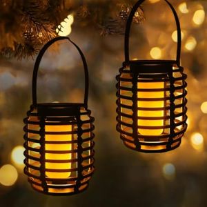 Lanterne Solaire,2 Pièces Lampe Solaire Exterieur 11x10cm,Lumiere Solaire Exterieur,Lampes Solaires à Suspendre,Lampe de Table Solaire Exterieur,Lanterne en Rotin,pour l'Extérieur (Toouse, neuf)