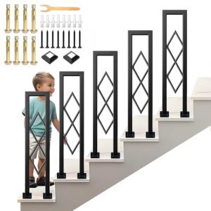 AIOJXHY Rampe Escalier Intérieure Noir Garde-Corps en Forme de U avec Diamant Motif, Fer Forgé Main Courante avec Couvercle Décoratif, Handrail pour Grenier, Villa Entrée, Extérieur (Noir, 100cm) (bingemaoygongsi, neuf)