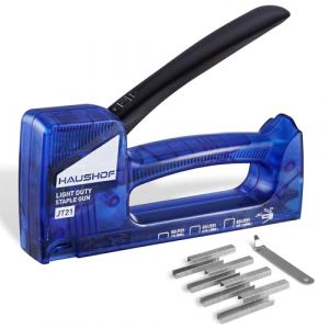HAUSHOF Agrafeuse Murale L&eacute;g&egrave;re Type 53, Transparente avec Repoussoir et 800 Agrafes 8 mm, Id&eacute;ale pour D&eacute;coration, Bricolage et Menuiserie, Bleue (TS.Werkzeug, neuf)