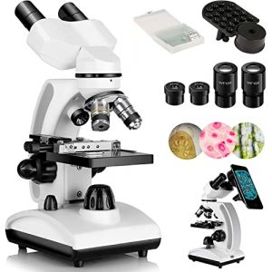 Cowiewie Microscope binoculaire Professionnel 40X-1000X &agrave; Transmission et r&eacute;flexion de la lumi&egrave;re incidente et transmise, avec oculaire et &eacute;clairage LED, Microscope &eacute;tudiant avec Lames. (Growup Sign, neuf)