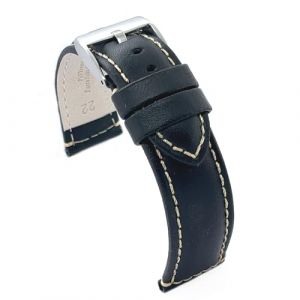 Diloy Bracelet montre cuir veau lisse sportif bomb&eacute; couture blanche &ndash; Tailles 14mm 16mm 18mm 20mm 22mm 24mm &ndash; &Eacute;l&eacute;gance et robustesse P354 Noir 22mm (DWS Online, neuf)