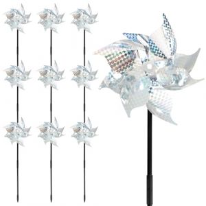 10 Pièces Répulsif à Oiseaux Moulin à Vent Réfléchissant, Épouvantail Girouette Anti-Oiseaux pour Jardin Cour Ferme, Dispositif Tournoyant Étincelant actionné par Le Vent pour Protéger Maison (HaiHeChaoJin, neuf)