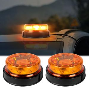 Qiping 2PCS Gyrophare LED Orange, 12V-24V Orange-Phare d&rsquo;Avertissement Clignotant avec 6 Modes de Flash Strobe Beacon Light Ambre pour Camion Tracteur Caravane IP67 &eacute;tanche E-Mark E9 (Qiping EU, neuf)