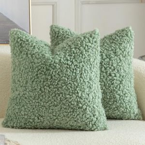 Yaertun Lot de 2 Housses de Coussin D&eacute;corative en Fausse Fourrure Taie d'oreiller en Sherpa Boucl&eacute; Douces et Duveteuses Coussin pour Canap&eacute; Sofa Lit et Salon 60x60 cm Vert Sauge (Yaertun, neuf)