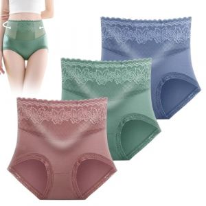 J'adore la culotte de soutien-gorge Jessie,Lacyfit-culotte Hiplift taille haute confort soyeux,Culotte sexy en dentelle taille haute grande taille pour rehausser les fesses (L,3 pièces-d) (gouxuanshangmao, neuf)