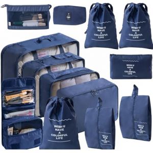 Ryebme Set de Rangement Voyage 13 Pièces en Toile Bleu Foncé - Sacs Organisateurs Pratiques pour Valise, Dressing, Déplacements (kenesiding, neuf)