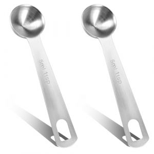 Ouligay Lot de 2 cuillères doseuses de 5 ml en acier inoxydable - Cuillères doseuses à café en acier inoxydable - Cuillères à soupe - Cuillères doseuses à café - Cuillères à épices pour mesurer le (Xiuou, neuf)