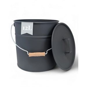 LIVLIG Seau en zinc avec couvercle, 10 l, seau à cendres, en métal, accessoire de cheminée, en tôle, anthracite (New-Ventures, neuf)