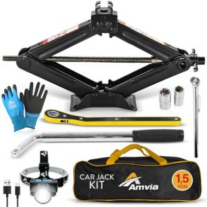 Kit de cric de Voiture | Portable de 1,5 tonnes (3 300 LB), id&eacute;al pour Les SUV et l'automobile &ndash; Kit d'urgence Universel pour Voiture avec cl&eacute; &agrave; &eacute;crou (Amvia, neuf)