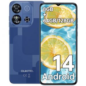 OUKITEL C57S T&eacute;l&eacute;phone Portable D&eacute;bloqu&eacute; 2024-8Go(2+6)+64Go/1To Smartphone Pas Cher, &Eacute;cran 6.52", Batterie 4300mAh, 13MP, Octa Core, Android 14 Smartphone D&eacute;bloqu&eacute; 4G Dual SIM/Face ID/GPS/- Bleu (OUKITEL Directo de F&aacute;brica, neuf)
