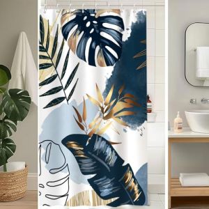 Uiiooazy Rideau Douche Anti Moisissure, Rideau de Douche 120x200cm Bleu Ciel Boheme Tropicale Foglie di Palmier Jungle Rideaux de Baignoire Tissu Lavable Imperm&eacute;able Rideaux de Bain avec 8 Crochets (dongguibinjingpinxiaodianpu, neuf)