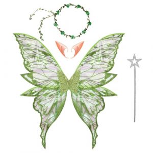Aislor Femmes Ensemble Ailes De Papillon Baguettes Ailes De F&eacute;e Pour Adultes Oreilles D'elfe Enfant Ailes D'ange F&ecirc;te D'anniversaire Carnaval Cosplay Vert Taille unique (Aislor EU, neuf)