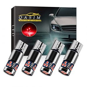 Qasim 4x T10 LED Ampoules W5W Canbus Sans Erreur Wedge 501 168 194 Rouge 18-SMD pour Voiture Lumière de Dôme Intérieur Liseuse Feu arrière DC9-28V Hétéropolarité cconstante (Qasim auto parts, neuf)