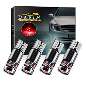 Qasim 4X T10 LED Ampoules W5W Canbus sans Erreur Wedge 501 168 194 Rouge 18-SMD pour Voiture Lumière de Dôme Intérieur Liseuse Feu arrière DC9-28V Hétéropolarité cconstante (Qasim auto parts, neuf)