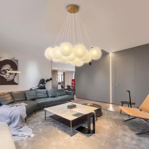 LYSDjia Lustre Mid-Century Nordic Grand Globe Boule de Verre Plafonnier Forme Suspension Luminaire Base Dor&eacute;e 13 Lumi&egrave;res Lustres D&eacute;coratifs Modernes pour Salon Salle &agrave; Manger Chambre &Icirc;le d'entr&eacute;e (S (LYSDjia-FR, neuf)