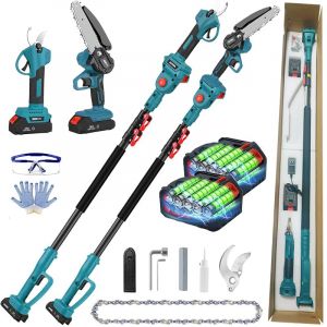 WaaYb Secateur Electrique sans Fil avec 2 M Perche, 2.5 cm Ouverture de Ciseaux Electrique, 2 X 2.0Ah Batteries Elagueuse sur Perche, Sécateur pour Arbres, Moteur sans Balai Outil Jardinage (QZRGH, neuf)