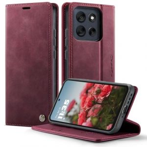 owlhold Coque Motorola Moto G86 Housse [Blocage du Signal RFID] Antichoc en Cuir PU Premium Fentes Cartes Etui Pochette de Portefeuille avec Fonction Support Case &agrave; Rabat Housse pour G86 - Vin Rouge (owlhold, neuf)