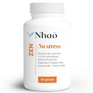 NHAO ZEN Rhodiola Rosea 6% + Safran 2% Safranal + Magn&eacute;sium Bisglycinate - Gestion du Stress et Bien-&ecirc;tre Mental Premium avec Vitamines B - 60 G&eacute;lules V&eacute;g&eacute;tales - (NHAO SOURCE, neuf)