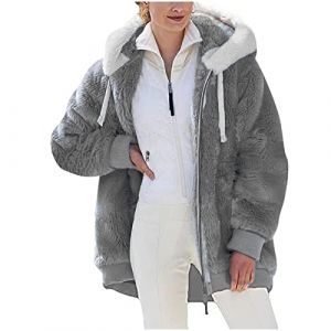 Veste Polaire Femme Fille Chaude Sweats Manteau &agrave; Capuche Zipp&eacute; Laine &eacute;pais Blousons Fourrure Hooded Coat Manche Longue Cardigan Casual Bloc de Couleur Mode Hiver Outerwear (⭐⭐⭐⭐⭐Susenstone, neuf)