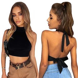 D&eacute;bardeur sans Manches Femme Chemisier Col Rond Blouse Slim Fit T-Shirts Dos Nu Sexy Haut Chic Tops &Eacute;t&eacute; Crop Top Couleur Unie (TK CIRCLE LIMITED, neuf)