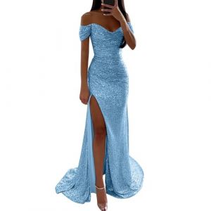 Robe Cocktail Femme &agrave; Paillettes- Robe De Soir&eacute;E Chic Et Elegant-Robe Longue Sexy Fendues Slim &agrave; Sequins Classique Dress Taille Haute &eacute;Paules D&eacute;Nud&eacute;Es C&eacute;R&eacute;Monie Party F&ecirc;Te D'Anniversaire Robes (LOSSLO(Livraison 5-14 jours), neuf)