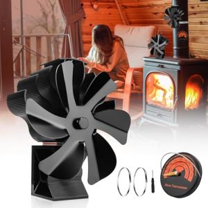 highsam Ventilateur Poele à Bois, 6 Pales Ventilateur de Poele avec Thermomètre, Silencieux Ventilateur Cheminée Orientable, Alimenté à la Chaleur pour Poêle à Granulés/Cheminées/Bûche/Gaz (1 Pièces) (Highlike, neuf)
