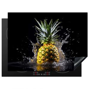 KitchenYeah© Protege Plaque Induction 70x52 cm Deco Cuisine Accessoire Pratique Protection De Vitroceramique Ananas - Fruit - Eau - Légume - Noir (KitchenYeah, neuf)
