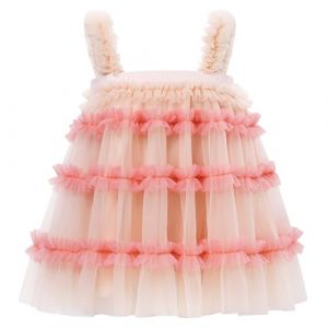 LACOFIA Robe Fille en Tulle Tutu Princesse Robes d'été à Volants Multicouches Décontractée Fête pour Enfant Rose Clair 3-4 Ans (Lacofia, neuf)